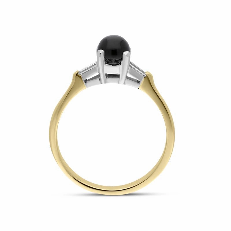18ct Yellow Gold Whitby Jet 0.16ct Diamond Shoulder Ring