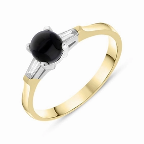 18ct Yellow Gold Whitby Jet 0.16ct Diamond Shoulder Ring