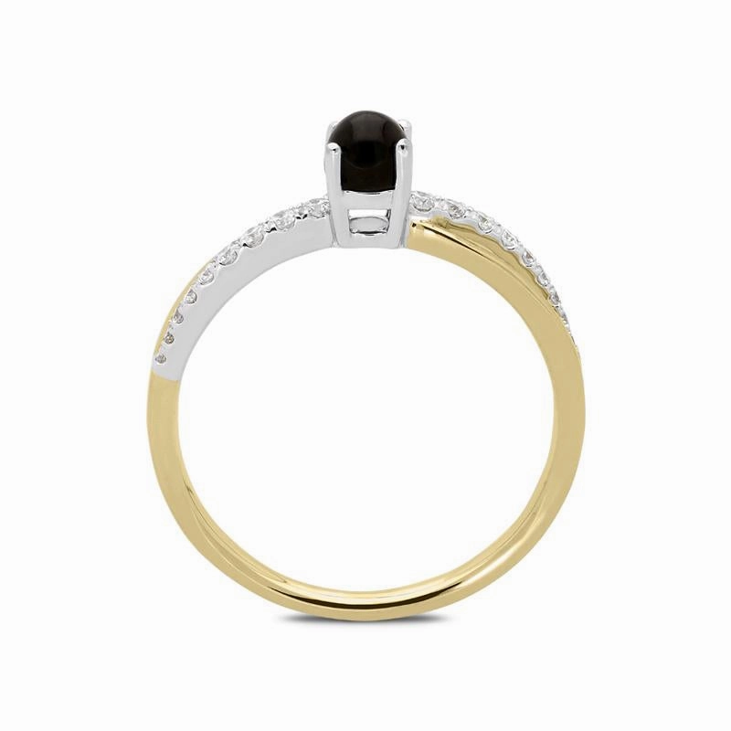18ct Yellow Gold Whitby Jet 0.16ct Diamond Split Shoulder Ring