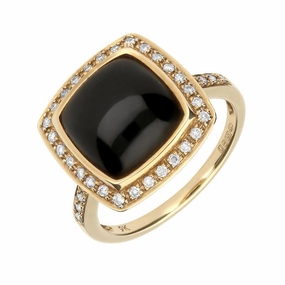 18ct Yellow Gold Whitby Jet 0.21 Carat Diamond Cushion Ring