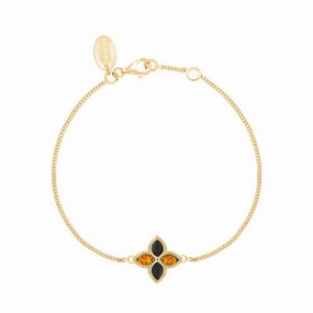 18ct Yellow Gold Whitby Jet And Amber Eden Marquise Flower Bracelet
