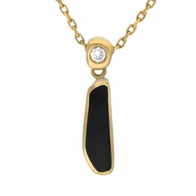 18ct Yellow Gold Whitby Jet and Diamond Unique Organic Stick Necklace D