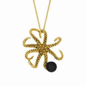 18ct Yellow Gold Whitby Jet Bead Octopus Necklace
