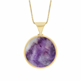 18ct Yellow Gold Whitby Jet Blue John King's Coronation Hallmark Double Sided Round Necklace D