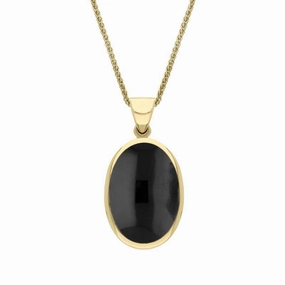 18ct Yellow Gold Whitby Jet Blue John Small Double Sided Fob Necklace