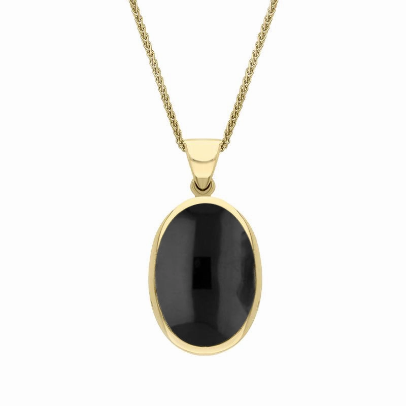 18ct Yellow Gold Whitby Jet Blue John Small Double Sided Fob Necklace