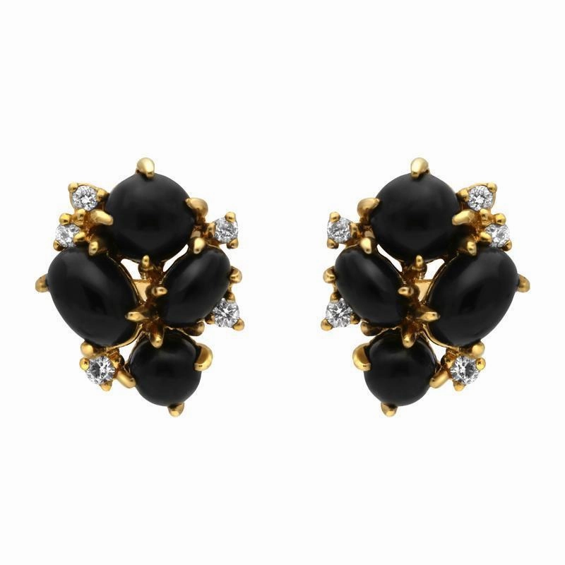 18ct Yellow Gold Whitby Jet Diamond Abstract Stud Earrings D