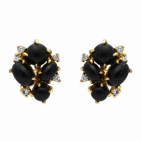 18ct Yellow Gold Whitby Jet Diamond Abstract Stud Earrings D