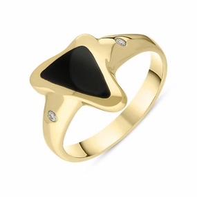 18ct Yellow Gold Whitby Jet Diamond Abstract Triangle Shaped Ring