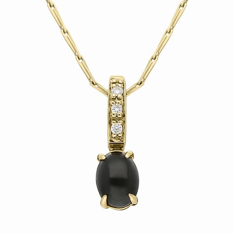 18ct Yellow Gold Whitby Jet Diamond Oval Necklace D