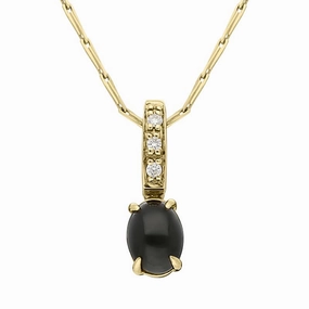 18ct Yellow Gold Whitby Jet Diamond Oval Necklace D