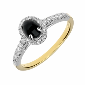 18ct Yellow Gold Whitby Jet Diamond Oval Ring