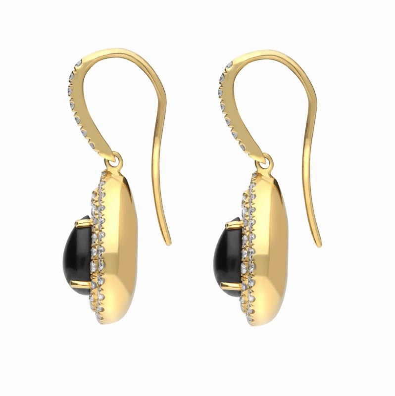 18ct Yellow Gold Whitby Jet Diamond Pear Drop Earrings