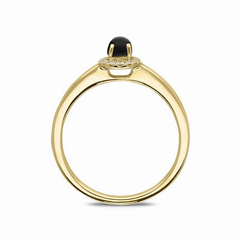 18ct Yellow Gold Whitby Jet Diamond Round Cluster Ring