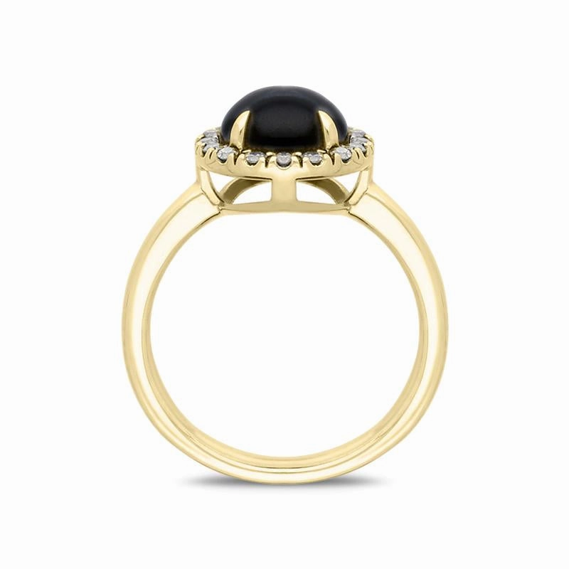 18ct Yellow Gold Whitby Jet Diamond Round Ring D