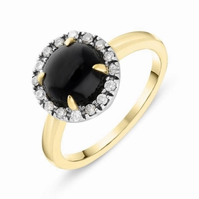 18ct Yellow Gold Whitby Jet Diamond Round Ring D
