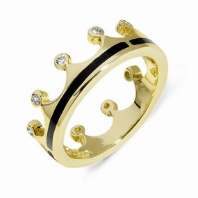 18ct Yellow Gold Whitby Jet Diamond Tiara Band Ring