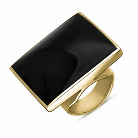 18ct Yellow Gold Whitby Jet King's Coronation Hallmark Large Square Ring D