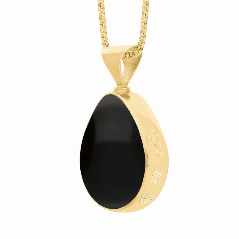 18ct Yellow Gold Whitby Jet Lapis King's Coronation Hallmark Double Sided Pear-shaped Necklace D