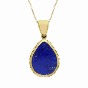 18ct Yellow Gold Whitby Jet Lapis Lazuli Double Sided Celtic Pear Cut Fob Necklace