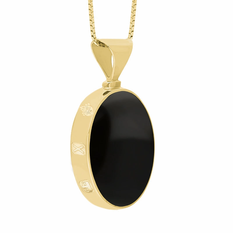 18ct Yellow Gold Whitby Jet Lapis Lazuli Queens Jubilee Hallmark Double Sided Oval Necklace D