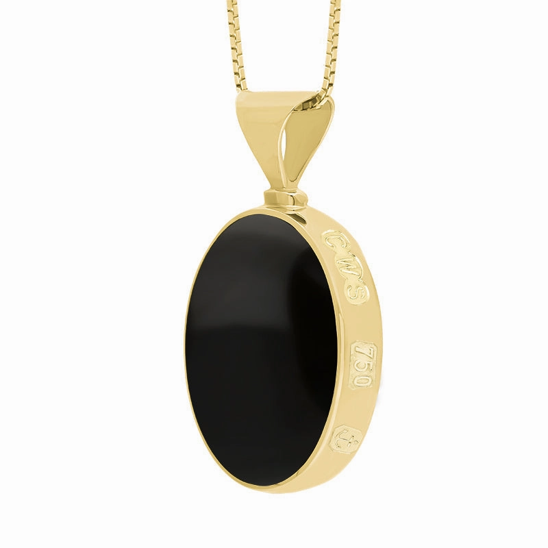 18ct Yellow Gold Whitby Jet Lapis Lazuli Queens Jubilee Hallmark Double Sided Oval Necklace D