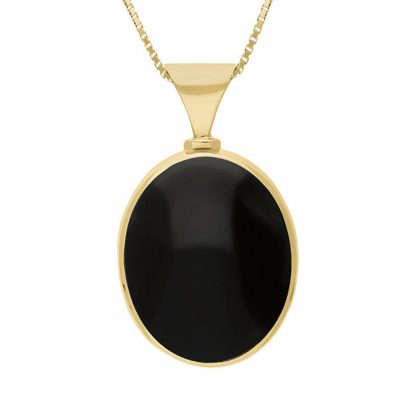 18ct Yellow Gold Whitby Jet Lapis Lazuli Queens Jubilee Hallmark Double Sided Oval Necklace D