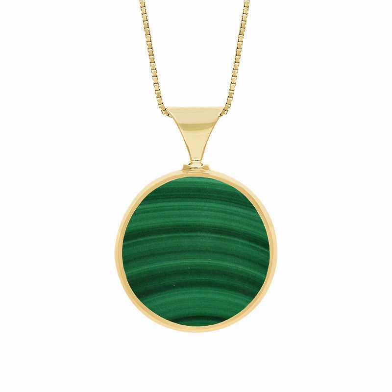18ct Yellow Gold Whitby Jet Malachite King's Coronation Hallmark Double Sided Round Necklace D