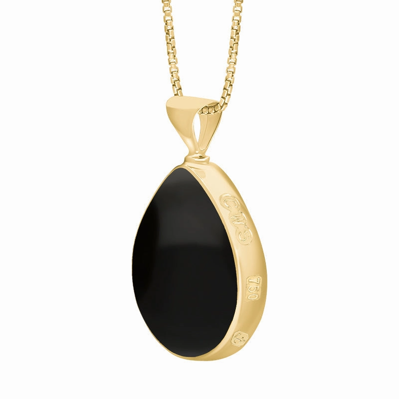 18ct Yellow Gold Whitby Jet Malachite Queens Jubilee Hallmark Double Sided Pear-shaped Necklace D
