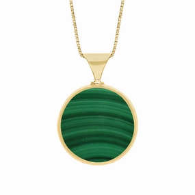 18ct Yellow Gold Whitby Jet Malachite Queens Jubilee Hallmark Double Sided Round Necklace D