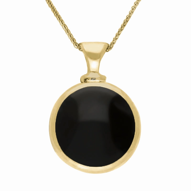 18ct Yellow Gold Whitby Jet Mother Of Pearl Double Sided Dinky Fob Necklace