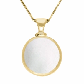 18ct Yellow Gold Whitby Jet Mother Of Pearl Double Sided Dinky Fob Necklace
