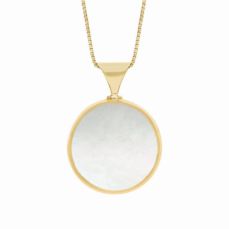 18ct Yellow Gold Whitby Jet Mother of Pearl Queens Jubilee Hallmark Double Sided Round Necklace D