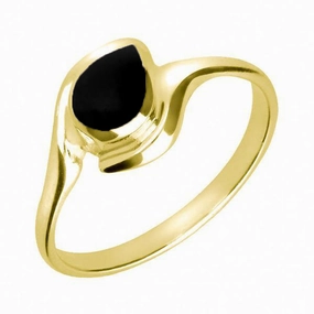 18ct Yellow Gold Whitby Jet Offset Pear Ring