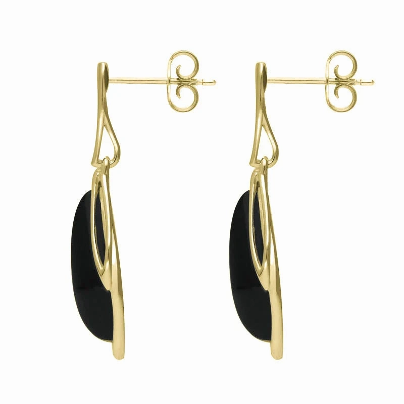 18ct Yellow Gold Whitby Jet Open Marquise Drop Earrings