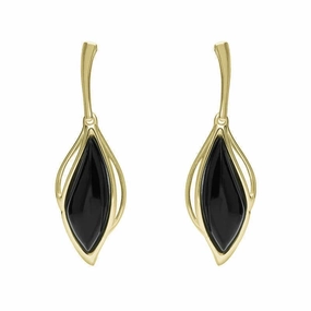 18ct Yellow Gold Whitby Jet Open Marquise Drop Earrings