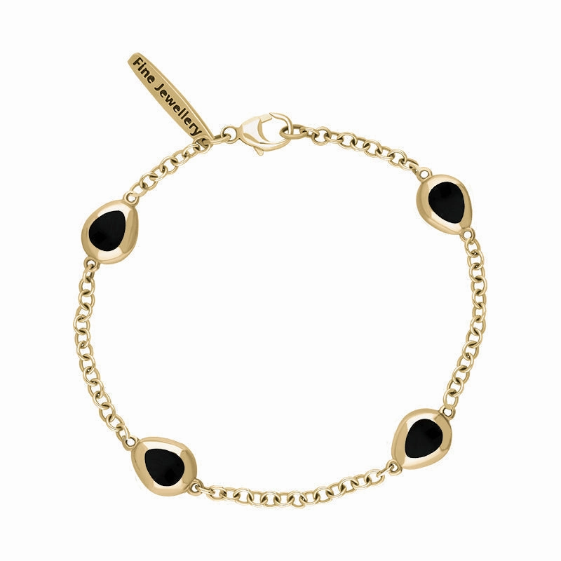 18ct Yellow Gold Whitby Jet Oval Cross Detail Four Stone Bracelet