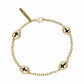 18ct Yellow Gold Whitby Jet Oval Cross Detail Four Stone Bracelet