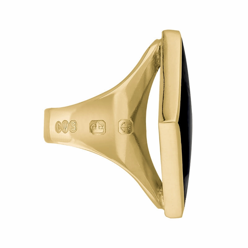 18ct Yellow Gold Whitby Jet Queen's Jubilee Hallmark Medium Rhombus Ring D