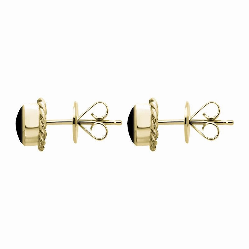 18ct Yellow Gold Whitby Jet Round Twist Edge Stud Earrings