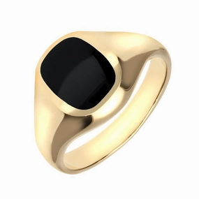 18ct Yellow Gold Whitby Jet Small Cushion Signet Ring