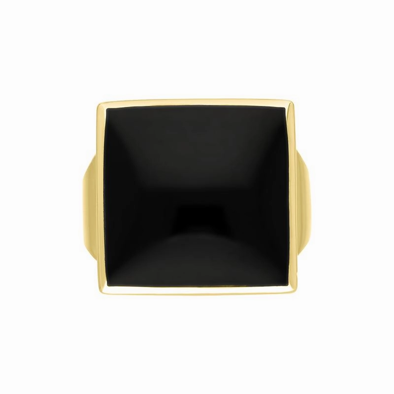 18ct Yellow Gold Whitby Jet Small Square Ring