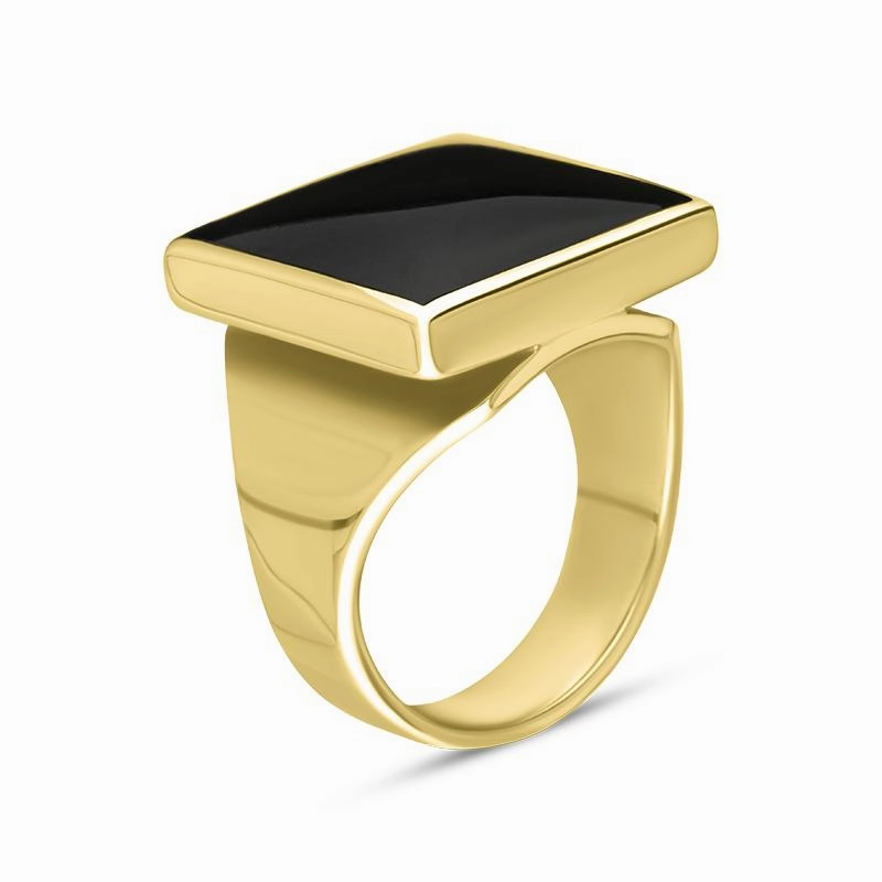 18ct Yellow Gold Whitby Jet Small Square Ring