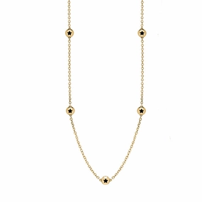 18ct Yellow Gold Whitby Jet Star Link Disc Chain Necklace