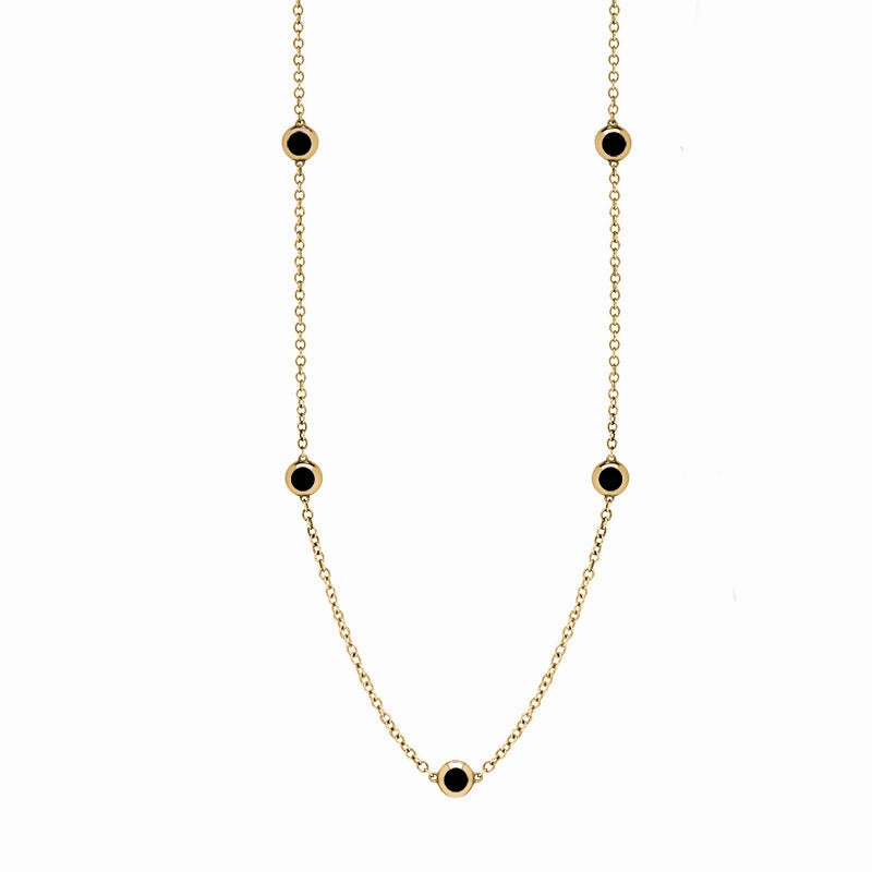18ct Yellow Gold Whitby Jet Star Link Disc Chain Necklace