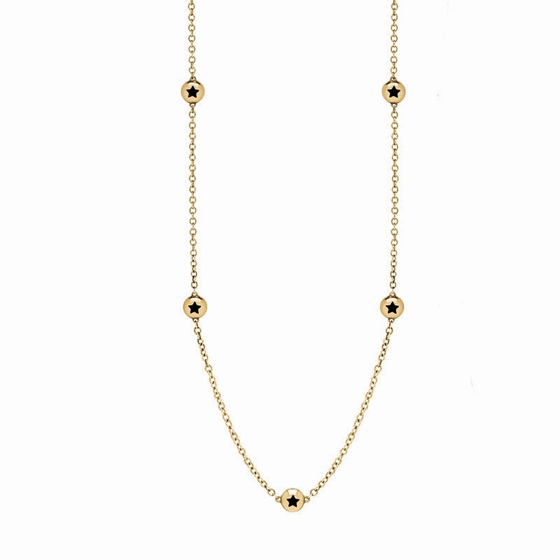 18ct Yellow Gold Whitby Jet Star Link Disc Chain Necklace