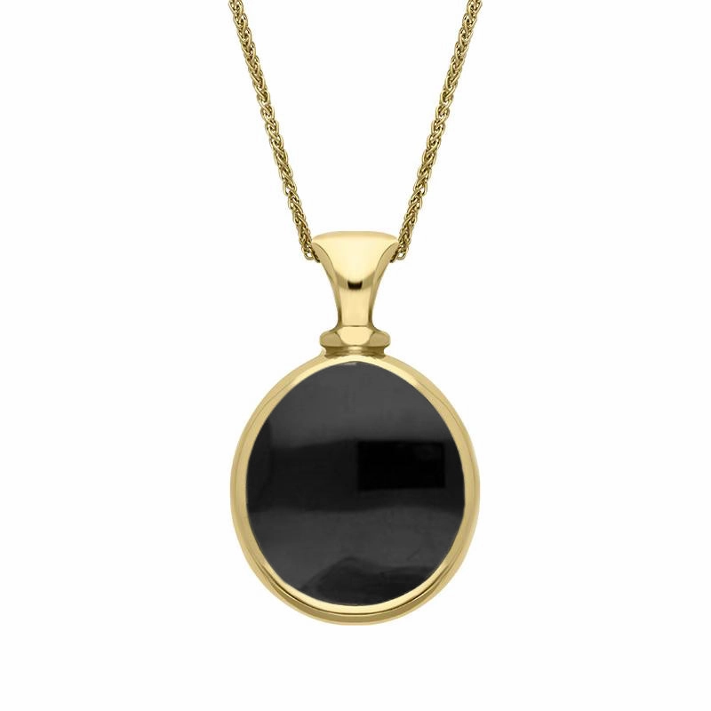 18ct Yellow Gold Whitby Jet Turquoise Small Double Sided Pear Fob Necklace