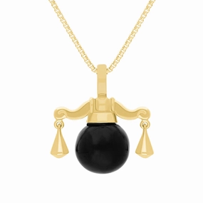 18ct Yellow Gold Whitby Jet Zodiac Libra 8mm Bead Pendant
