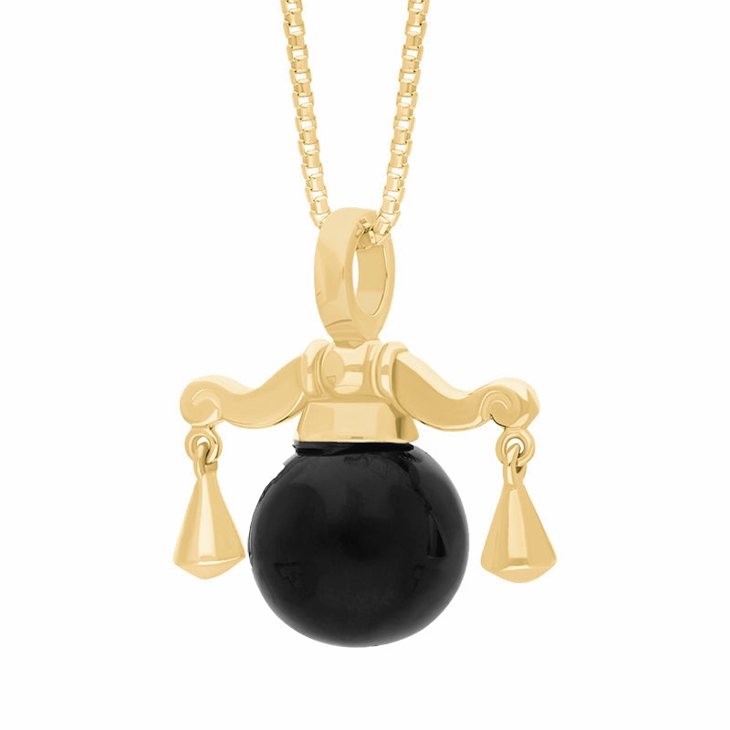 18ct Yellow Gold Whitby Jet Zodiac Libra 8mm Bead Pendant