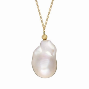 18ct Yellow Gold White Baroque Pearl Necklace